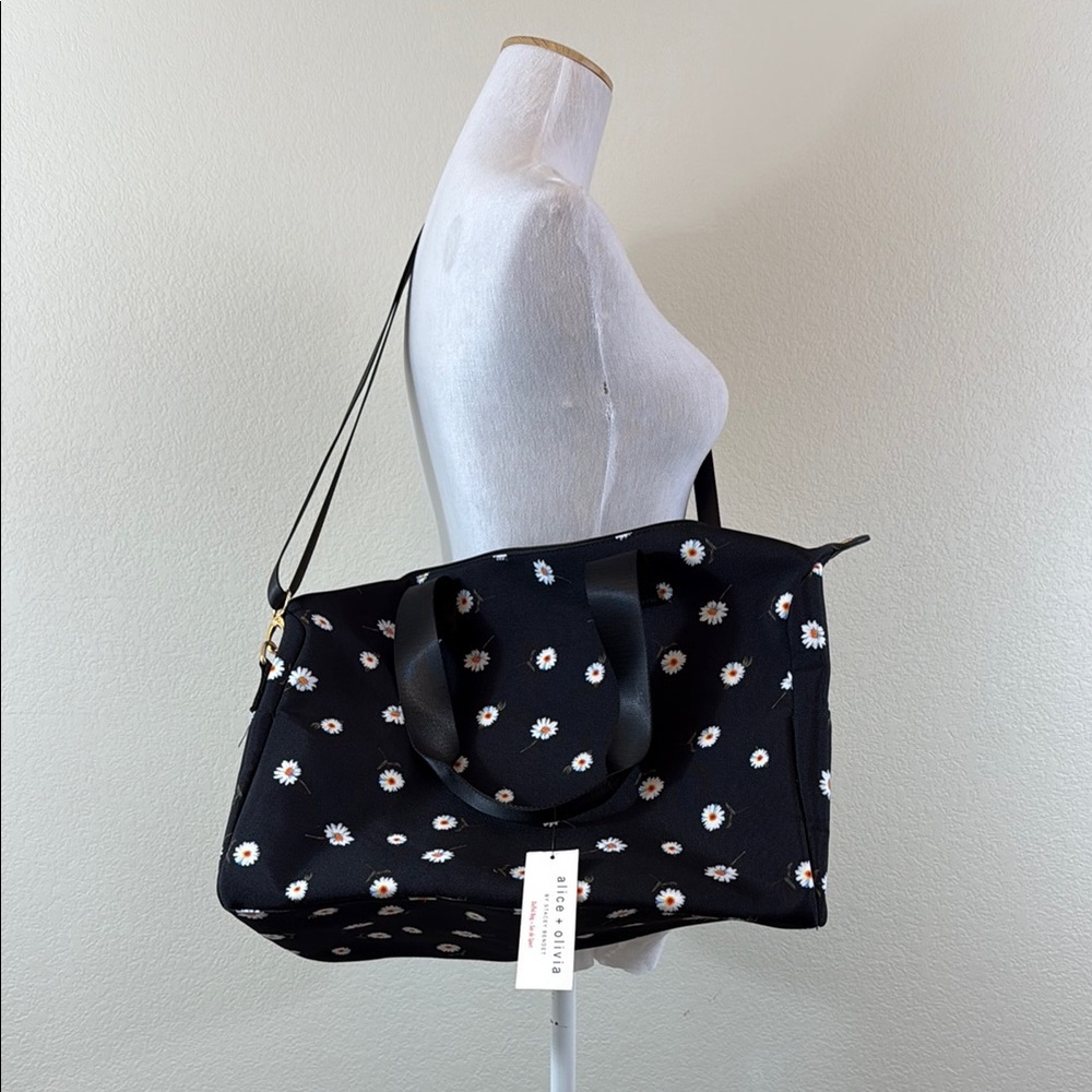Alice + Olivia Black and White Daisy Duffel Bag
